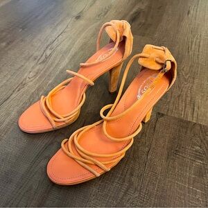 TOD’S Coral/Orange Strap Heeled Sandals